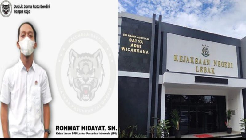 Ketua Umum Laskar Pasundan Indonesia, Rohmat Hidayat & Kantor Kejaksaan Negeri Lebak (Foto : tangerangnews.co.id)